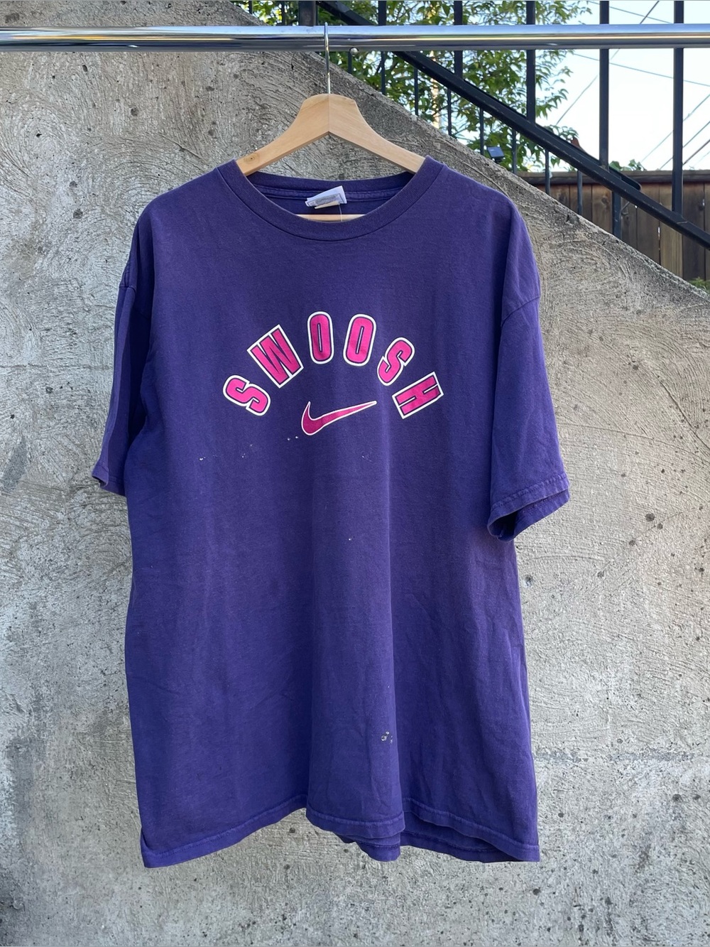 Vintage 90s white tag Nike spellout swoosh purple t shirt size XL